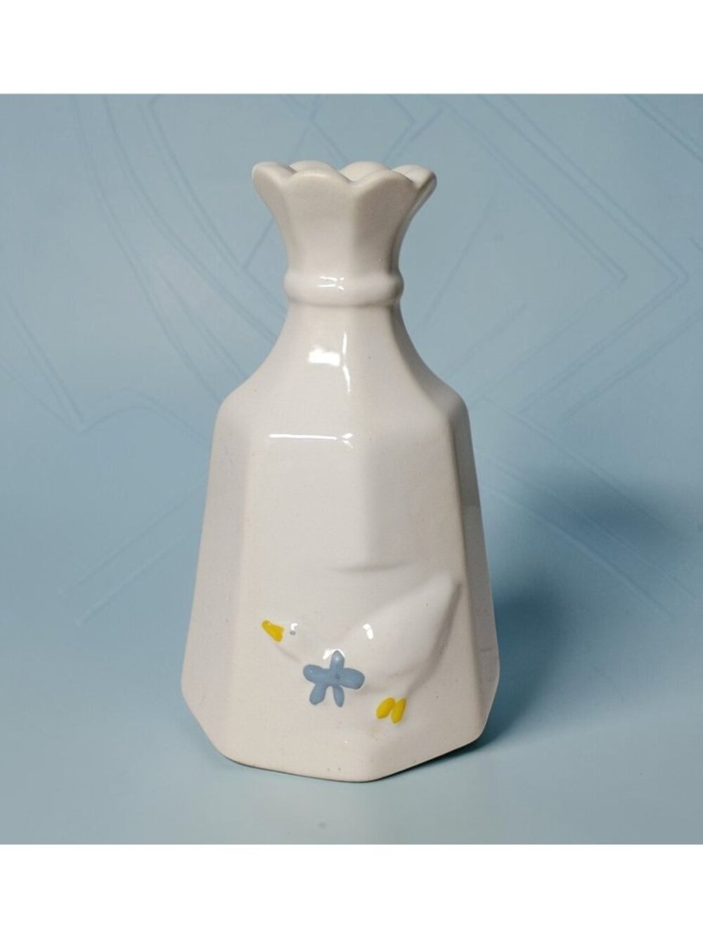 Vintage Blue Bow Goose Pottery Bell Grannycore Farmhouse Cottage 6"